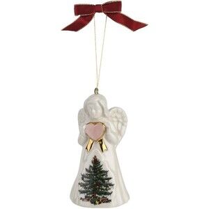 Spode Ceramic Angel Christmas Tree Ornament Portmeirion Pink Heart Boxed 3”